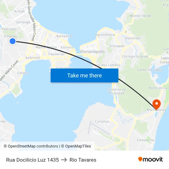 Rua Docilicio Luz 1435 to Rio Tavares map