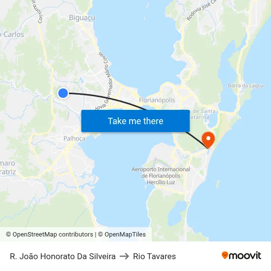 Rua João Honorato Da Silveira 817 to Rio Tavares map