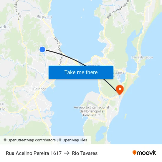Rua Acelino Pereira 645 to Rio Tavares map