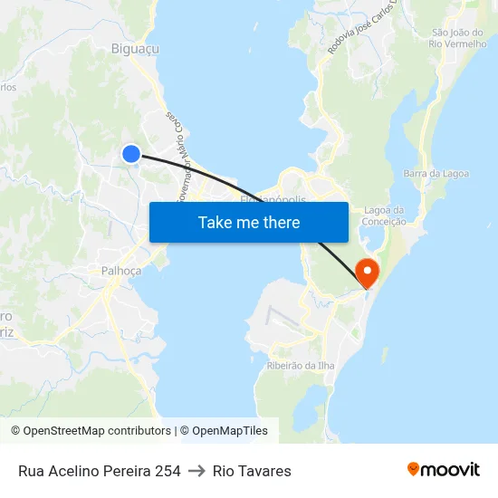 Rua Acelino Pereira 254 to Rio Tavares map