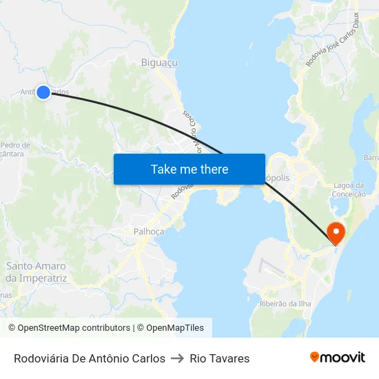 Rodoviária De Antônio Carlos to Rio Tavares map