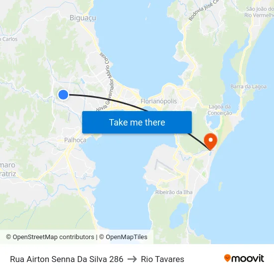 Rua Airton Senna Da Silva 286 to Rio Tavares map