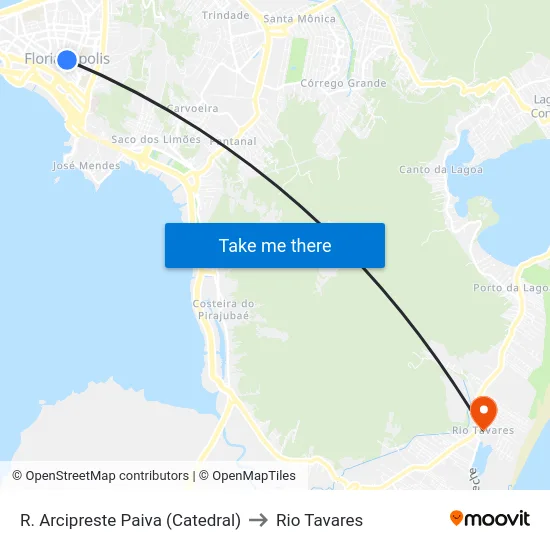 R. Arcipreste Paiva (Catedral) to Rio Tavares map