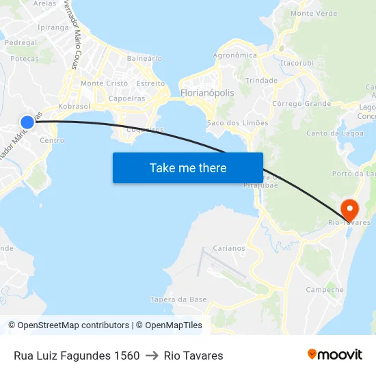 Rua Luiz Fagundes 1560 to Rio Tavares map