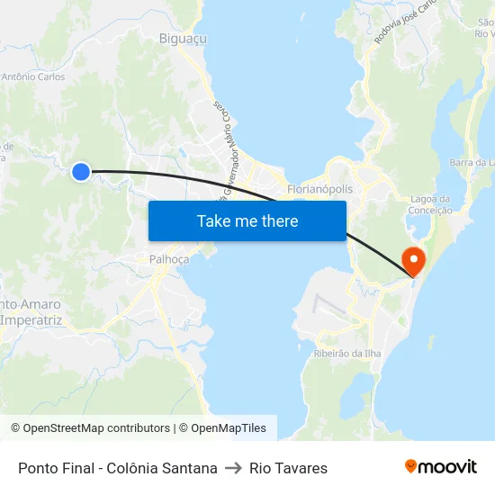 Ponto Final - Colônia Santana to Rio Tavares map