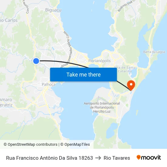 Rua Francisco Antônio Da Silva 18263 to Rio Tavares map