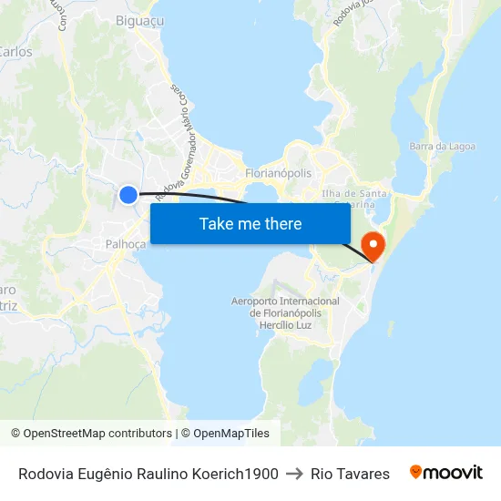 Rodovia Eugênio Raulino Koerich1900 to Rio Tavares map
