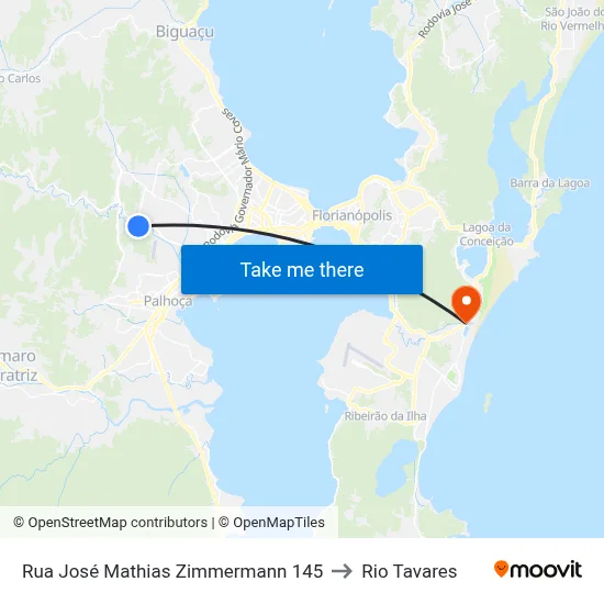 Rua José Mathias Zimmermann 145 to Rio Tavares map
