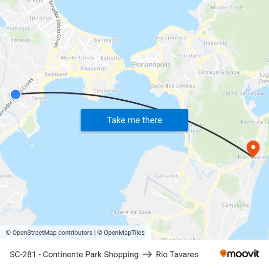 Parada Continente Park Shopping to Rio Tavares map