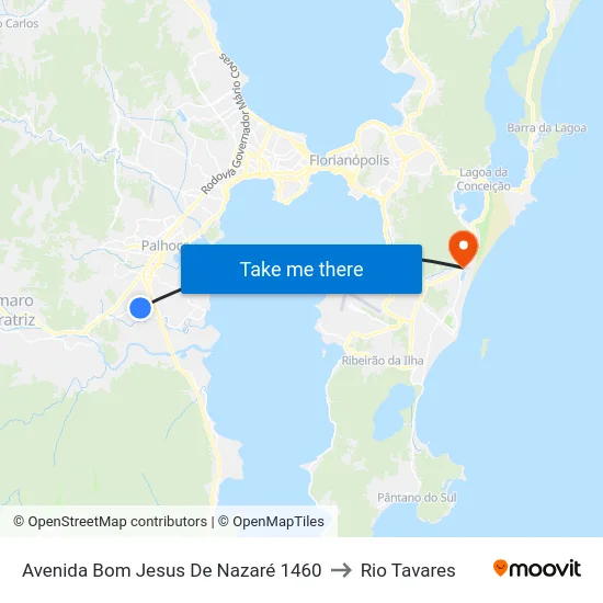 Avenida Bom Jesus De Nazaré 1460 to Rio Tavares map