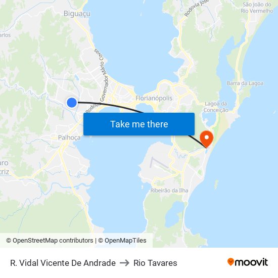 R. Vidal Vicente De Andrade to Rio Tavares map