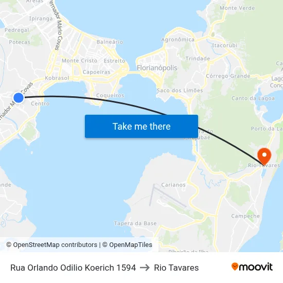 Rua Orlando Odilio Koerich 1594 to Rio Tavares map