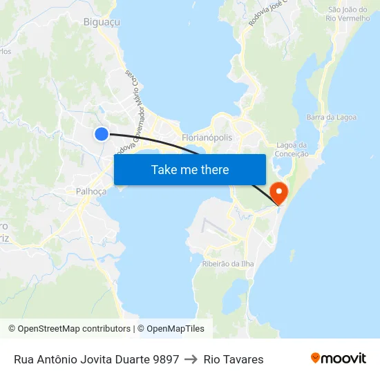 Rua Antônio Jovita Duarte 9897 to Rio Tavares map