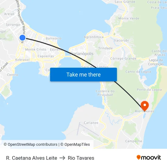 R. Caetana Alves Leite to Rio Tavares map