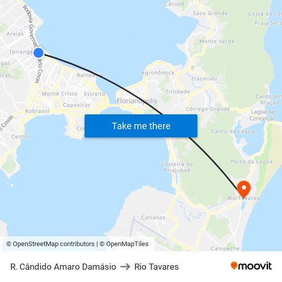 R. Cândido Amaro Damásio to Rio Tavares map