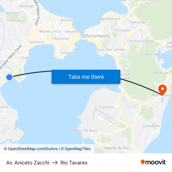 Av. Aniceto Zacchi to Rio Tavares map