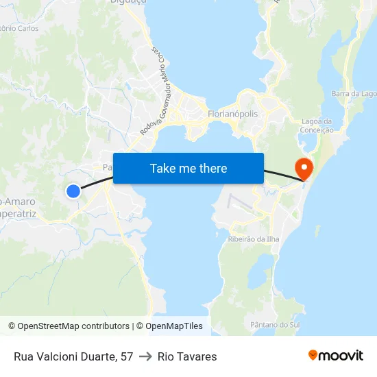 Rua Valcioni Duarte, 57 to Rio Tavares map