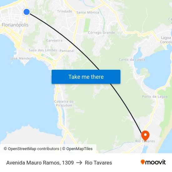 Avenida Mauro Ramos, 1309 to Rio Tavares map
