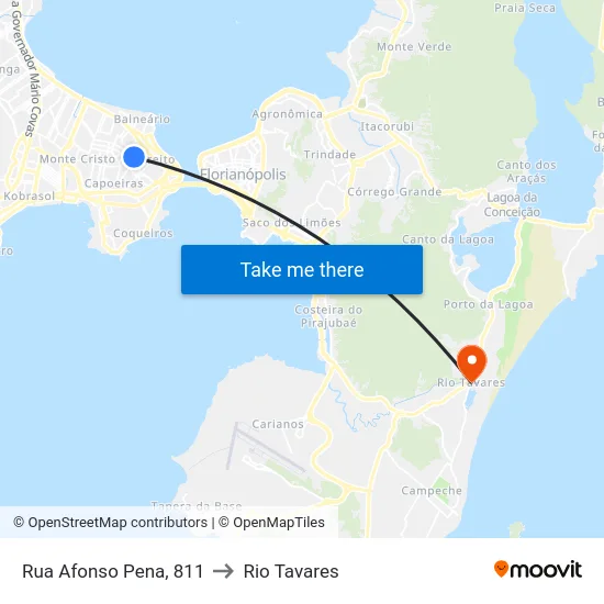 Rua Afonso Pena, 811 to Rio Tavares map