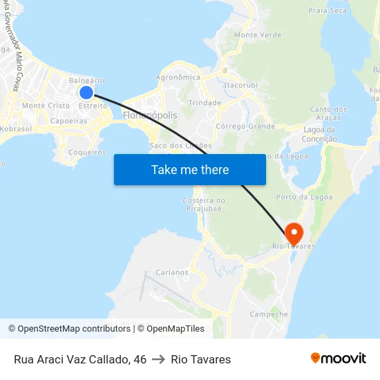 Rua Araci Vaz Callado, 46 to Rio Tavares map