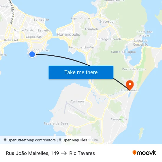 Rua João Meirelles, 149 to Rio Tavares map