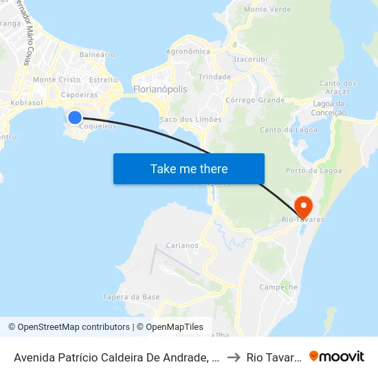 Avenida Patrício Caldeira De Andrade, 581 to Rio Tavares map