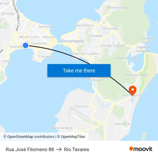 Rua José Filomeno 88 to Rio Tavares map