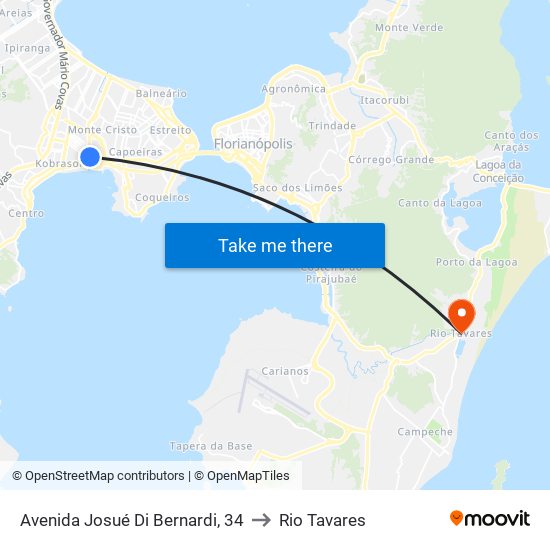 Avenida Josué Di Bernardi, 34 to Rio Tavares map