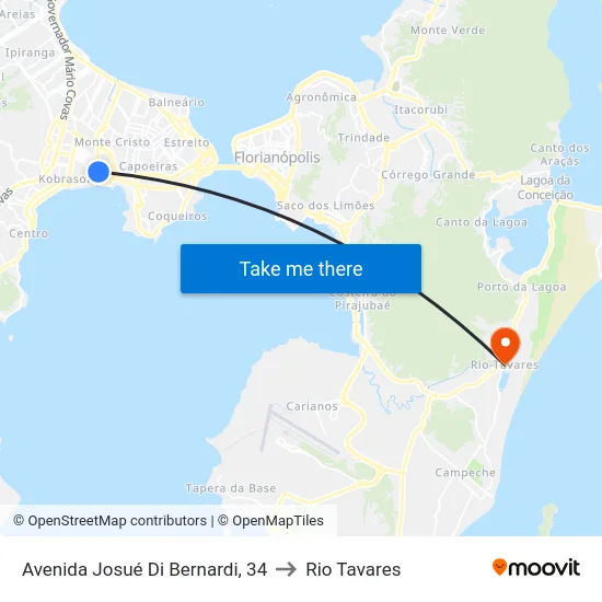 Avenida Josué Di Bernardi, 34 to Rio Tavares map