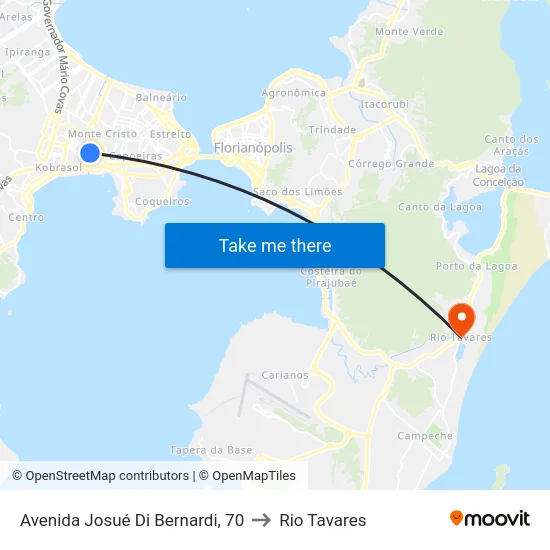 Avenida Josué Di Bernardi, 70 to Rio Tavares map