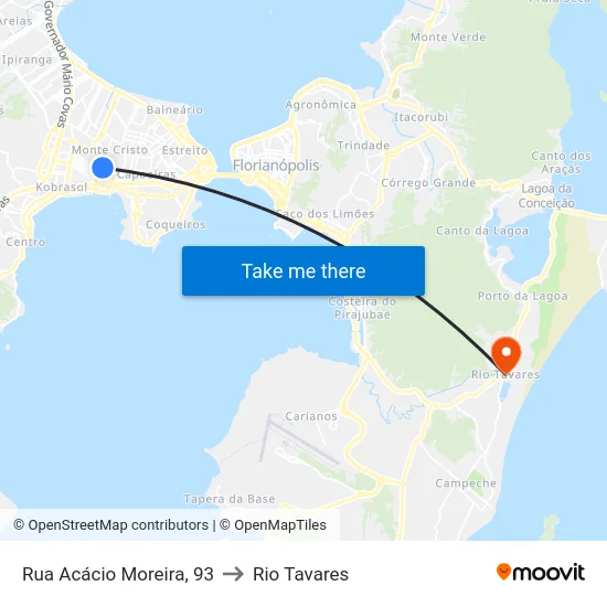 Rua Acácio Moreira, 93 to Rio Tavares map