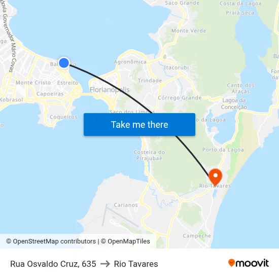 Rua Osvaldo Cruz, 635 to Rio Tavares map