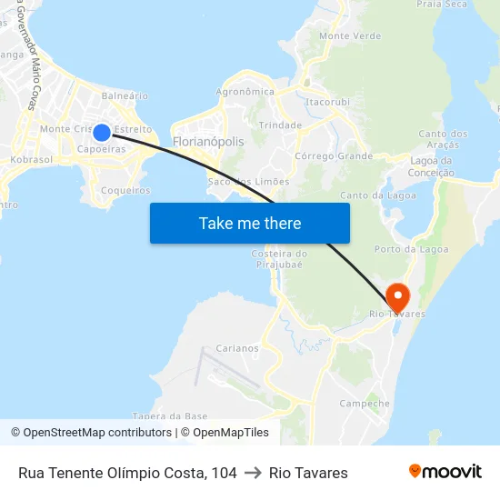 Rua Tenente Olímpio Costa, 104 to Rio Tavares map