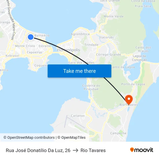 Rua José Donatílio Da Luz, 26 to Rio Tavares map