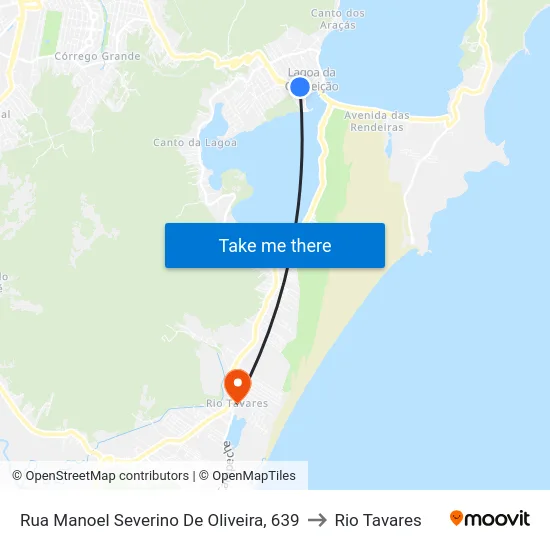 Rua Manoel Severino De Oliveira, 639 to Rio Tavares map
