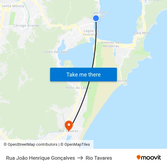 Rua João Henrique Gonçalves to Rio Tavares map