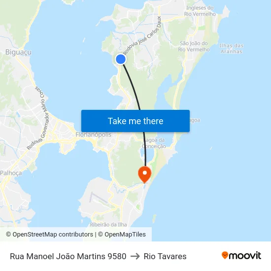 Rua Manoel João Martins 9580 to Rio Tavares map