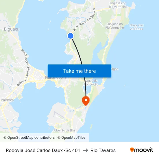 Rodovia José Carlos Daux -Sc 401 to Rio Tavares map