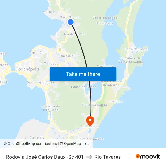 Rodovia José Carlos Daux -Sc 401 to Rio Tavares map