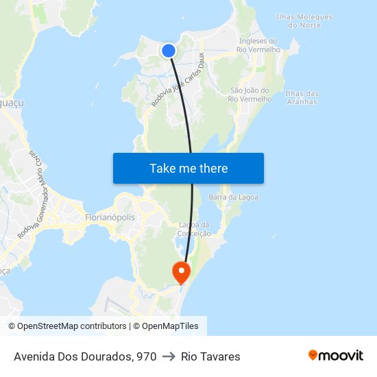 Avenida Dos Dourados, 970 to Rio Tavares map