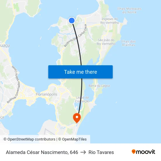 Alameda César Nascimento, 646 to Rio Tavares map