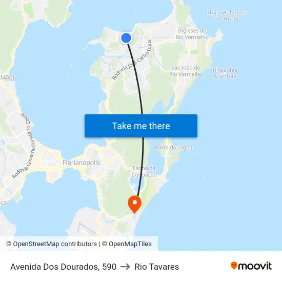Avenida Dos Dourados, 590 to Rio Tavares map