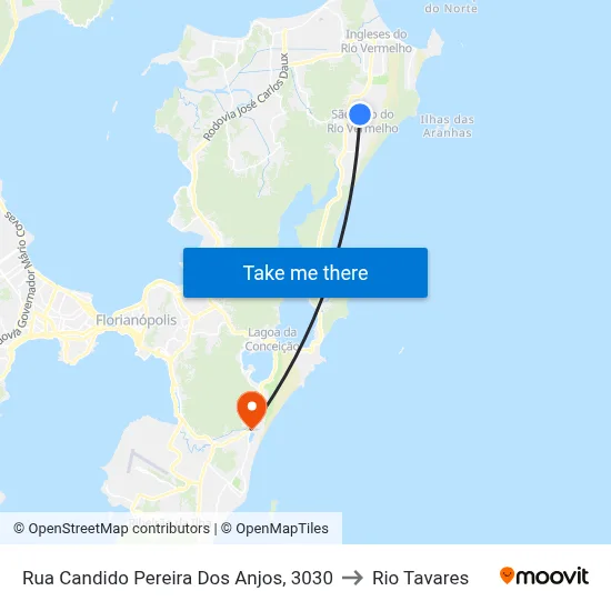 Rua Candido Pereira Dos Anjos, 3030 to Rio Tavares map