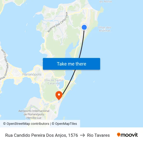 Rua Candido Pereira Dos Anjos, 1576 to Rio Tavares map