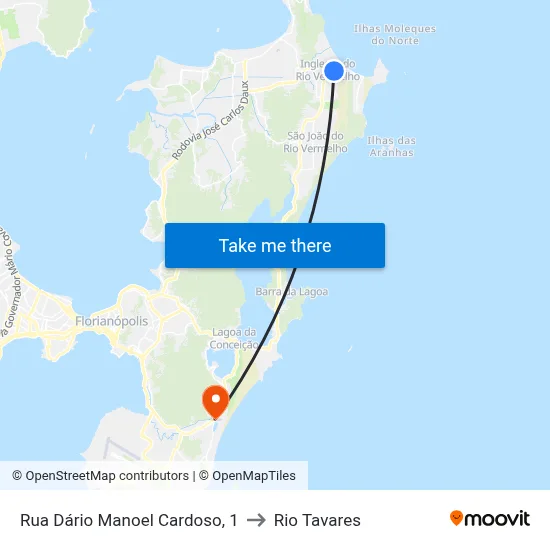 Rua Dário Manoel Cardoso, 1 to Rio Tavares map