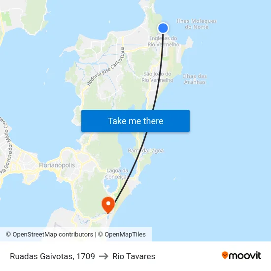 Ruadas Gaivotas, 1709 to Rio Tavares map