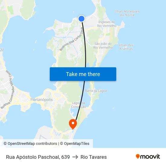 Rua Apóstolo Paschoal, 639 to Rio Tavares map