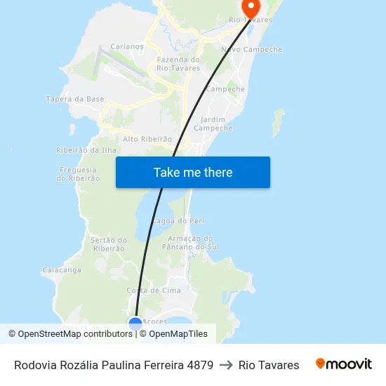 Rodovia Rozália Paulina Ferreira 4879 to Rio Tavares map