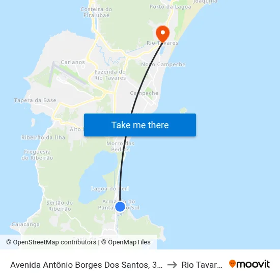 Avenida Antônio Borges Dos Santos, 352 to Rio Tavares map