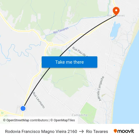 Rodovia Francisco Magno Vieira 2160 to Rio Tavares map